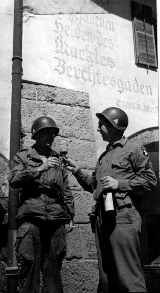 American soldiers at berchtesgaden toast victory 1945
